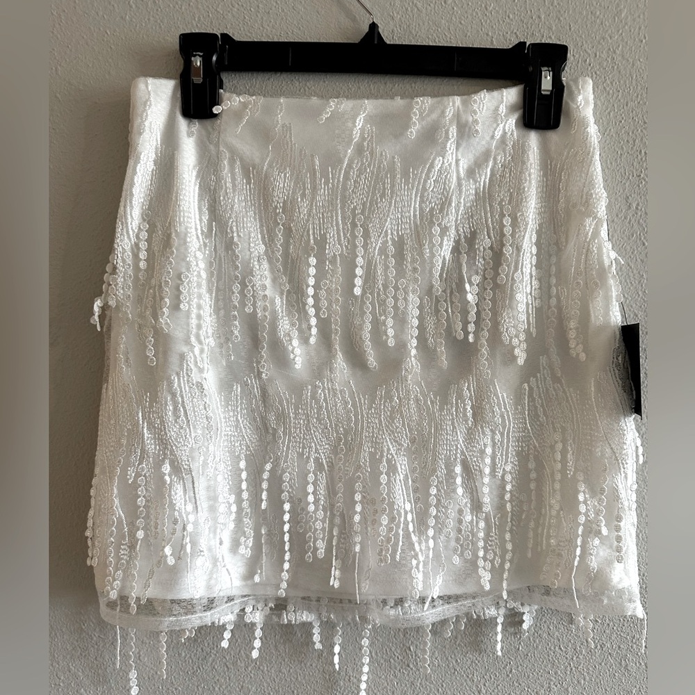 A5 #264 Dancing in a Dream White Fringe Lace-Up Two-Piece Mini Dress size medium - Picture 9 of 13